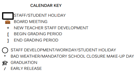 District School Academic Calendar Legend for Highland Forest Elementary