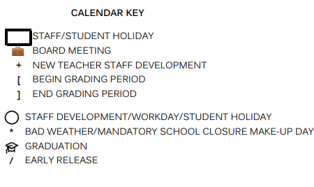 District School Academic Calendar Legend for East Central High School