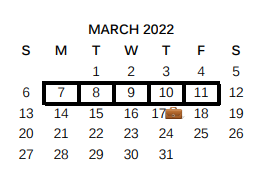 District School Academic Calendar for East Central Dev Ctr for March 2022