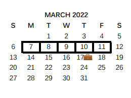 District School Academic Calendar for Bexar Co J J A E P for March 2022