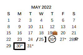 District School Academic Calendar for Student Adjustment Ctr for May 2022