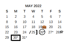 District School Academic Calendar for Bexar Co J J A E P for May 2022