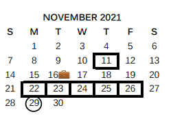District School Academic Calendar for Oak Crest Intermediate for November 2021