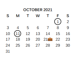 District School Academic Calendar for Bexar Co J J A E P for October 2021