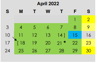 District School Academic Calendar for Hardin/chambers Ctr for April 2022