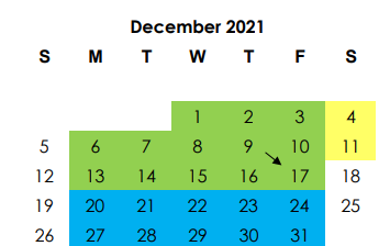 District School Academic Calendar for Adaptive Behavior for December 2021
