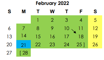 District School Academic Calendar for Adaptive Behavior for February 2022
