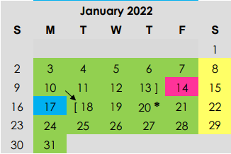 District School Academic Calendar for Adaptive Behavior for January 2022