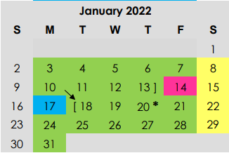 District School Academic Calendar for Hardin/chambers Ctr for January 2022