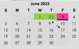 District School Academic Calendar for East Chambers Junior High for June 2022