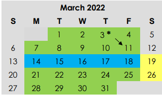 District School Academic Calendar for Adaptive Behavior for March 2022