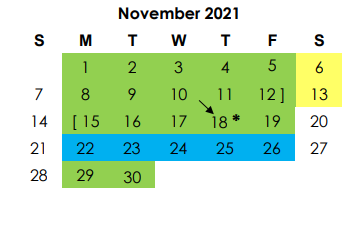 District School Academic Calendar for Adaptive Behavior for November 2021