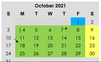 District School Academic Calendar for Adaptive Behavior for October 2021