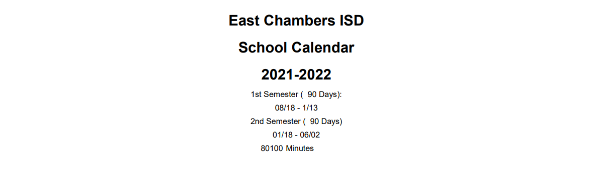 District School Academic Calendar for Hardin/chambers Ctr