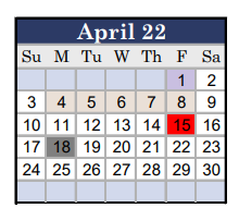 District School Academic Calendar for Eastland Middle for April 2022