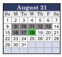District School Academic Calendar for Eastland Middle for August 2021