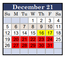 District School Academic Calendar for Eastland High School for December 2021