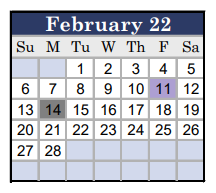 District School Academic Calendar for Eastland High School for February 2022