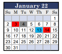 District School Academic Calendar for Eastland High School for January 2022