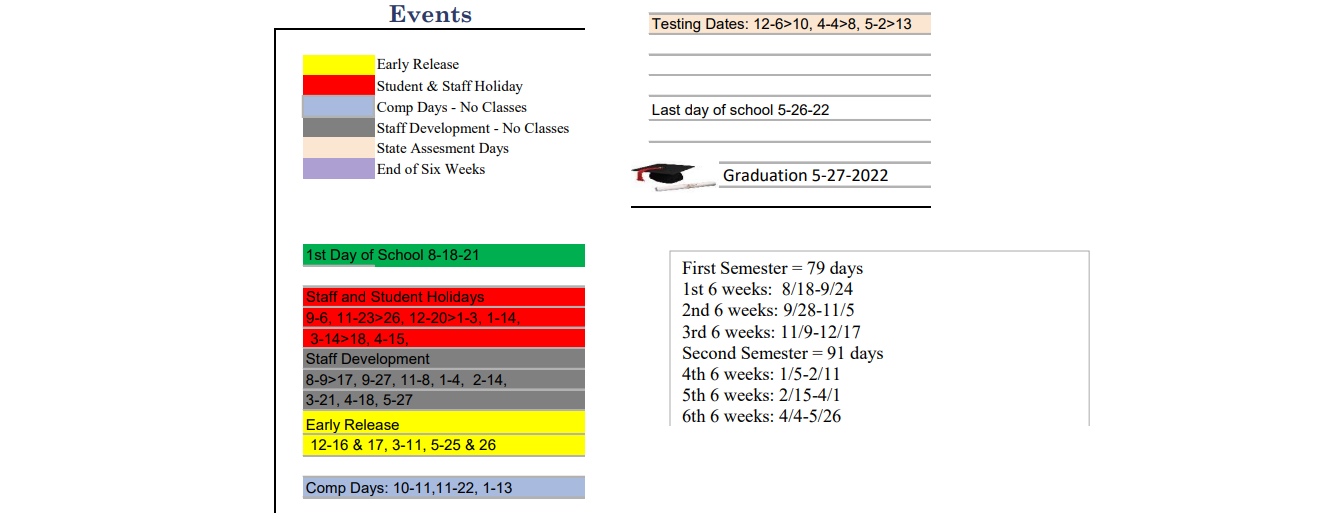 District School Academic Calendar Key for Eastland High School