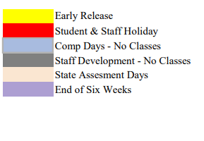 District School Academic Calendar Legend for Eastland High School