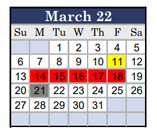 District School Academic Calendar for Eastland High School for March 2022