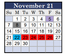 District School Academic Calendar for Eastland High School for November 2021