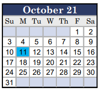 District School Academic Calendar for Eastland High School for October 2021