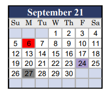 District School Academic Calendar for Eastland Middle for September 2021