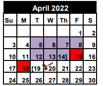 District School Academic Calendar for Kennedy El for April 2022