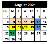 District School Academic Calendar for David Ybarra Middle School for August 2021