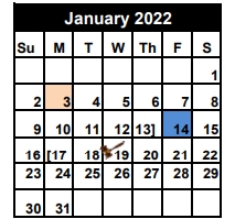 District School Academic Calendar for David Ybarra Middle School for January 2022