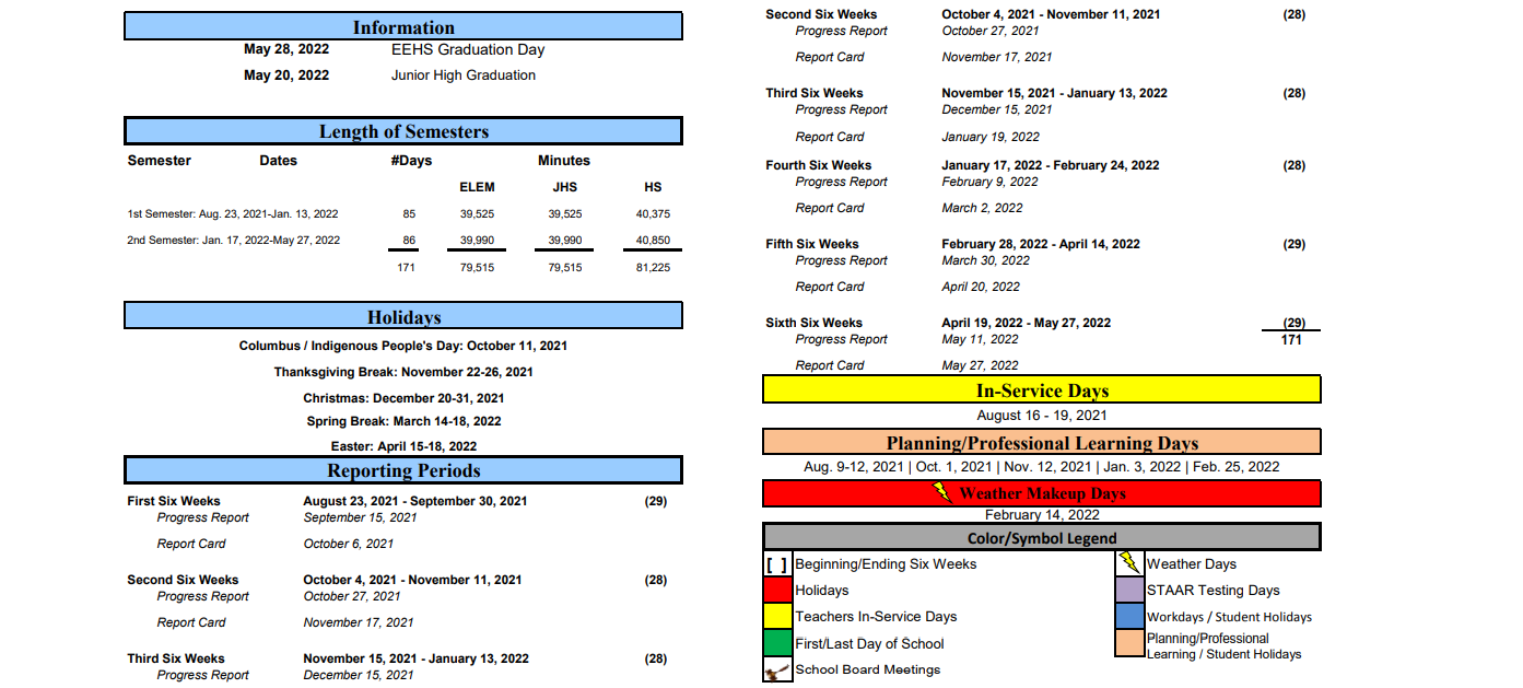 District School Academic Calendar Key for Carlos Truan Jr High