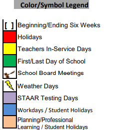 District School Academic Calendar Legend for Kennedy El