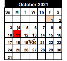 District School Academic Calendar for David Ybarra Middle School for October 2021