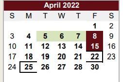 District School Academic Calendar for John F Kennedy High School for April 2022