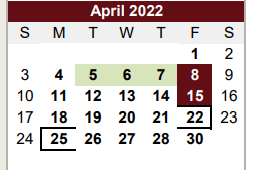 District School Academic Calendar for Bexar Co J J A E P for April 2022