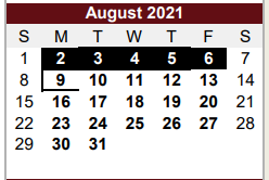 District School Academic Calendar for Cardenas Ctr for August 2021