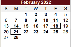 District School Academic Calendar for Edgewood Daep for February 2022