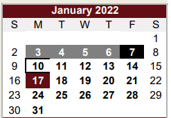 District School Academic Calendar for Memorial High School for January 2022
