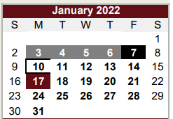 District School Academic Calendar for Edgewood Daep for January 2022