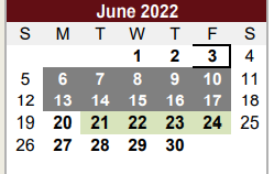 District School Academic Calendar for E T Wrenn Middle School for June 2022
