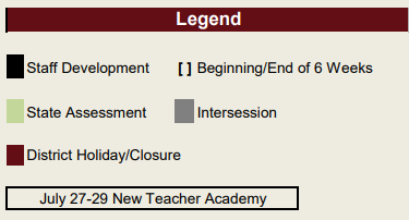 District School Academic Calendar Legend for John F Kennedy High School