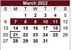 District School Academic Calendar for John F Kennedy High School for March 2022