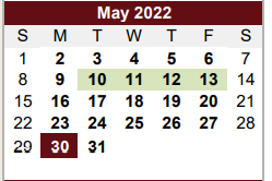 District School Academic Calendar for Alternative Center for May 2022