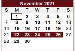 District School Academic Calendar for John F Kennedy High School for November 2021