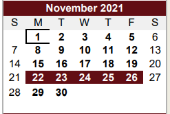 District School Academic Calendar for Alonso S Perales Elementary School for November 2021