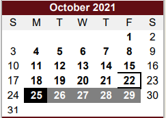 District School Academic Calendar for Cardenas Ctr for October 2021
