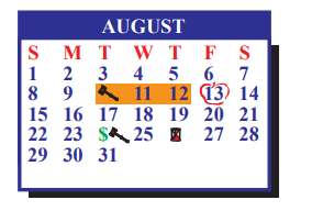 District School Academic Calendar for J J A E P for August 2021