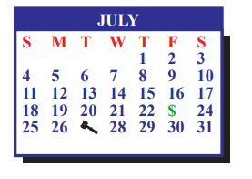District School Academic Calendar for J J A E P for July 2021